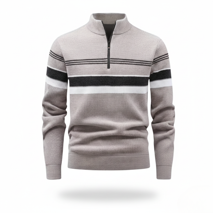 Ethan | Cozy Thick Half-Zip Striped Mens Sweater