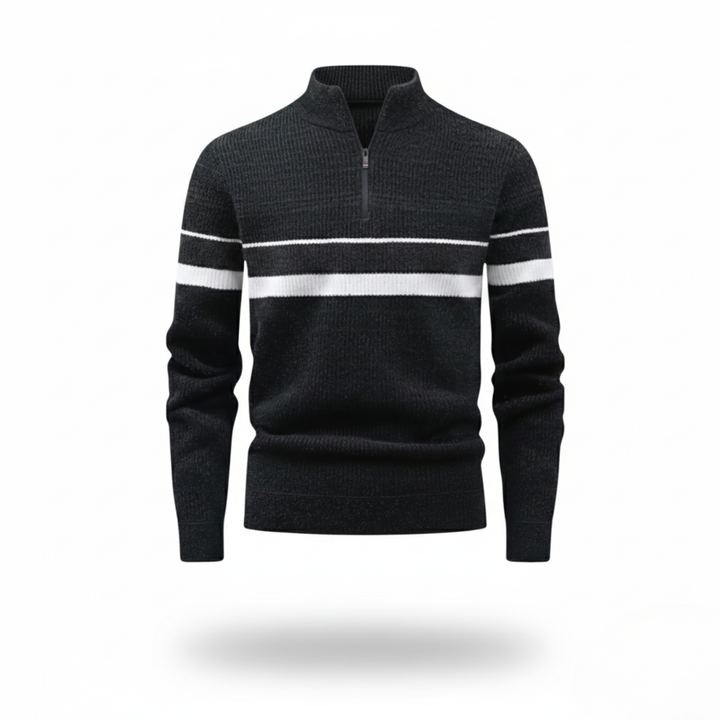 Ethan | Cozy Thick Half-Zip Striped Mens Sweater