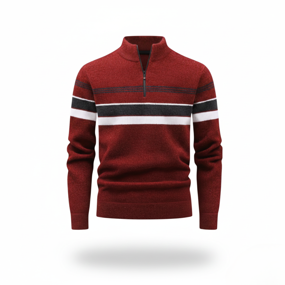 Ethan | Cozy Thick Half-Zip Striped Mens Sweater