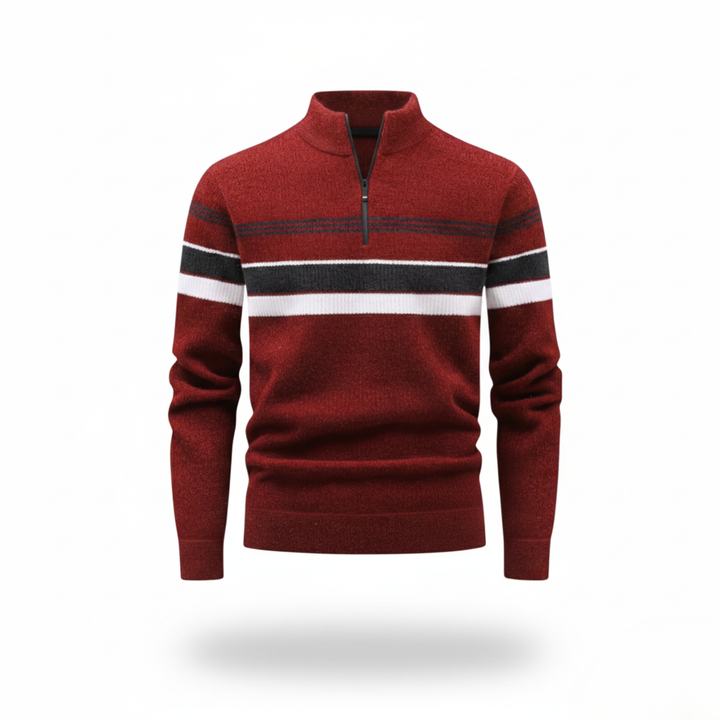 Ethan | Cozy Thick Half-Zip Striped Mens Sweater