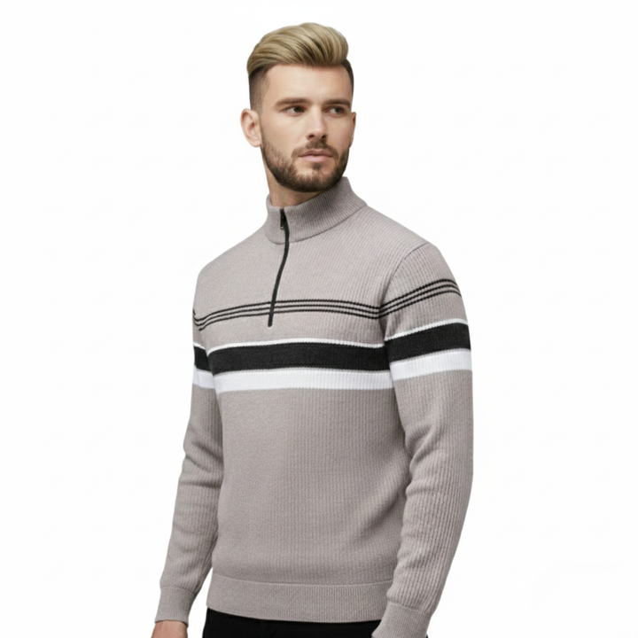 Ethan | Cozy Thick Half-Zip Striped Mens Sweater