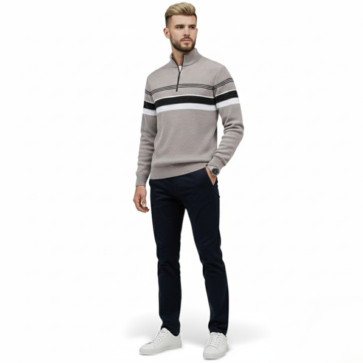Ethan | Cozy Thick Half-Zip Striped Mens Sweater