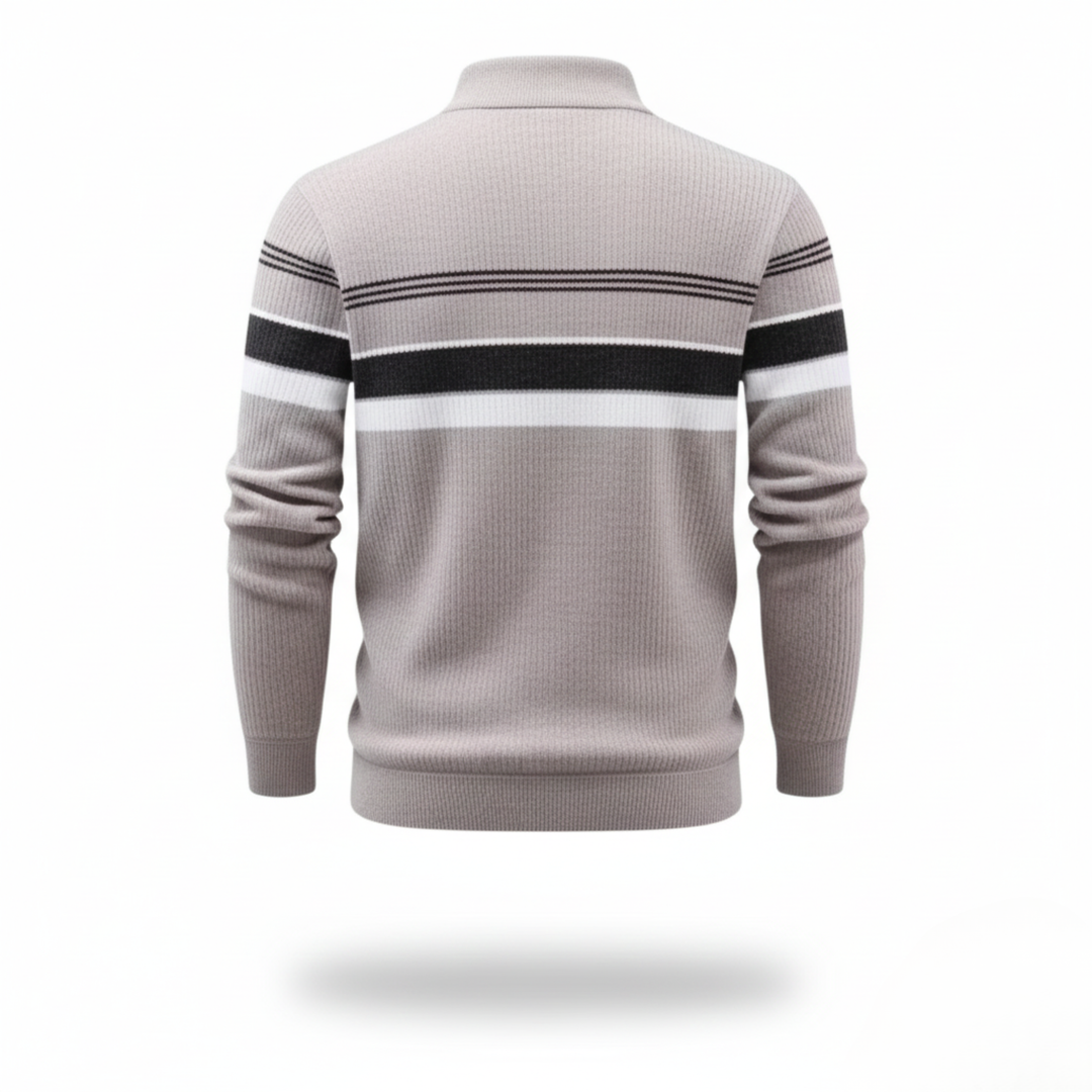 Ethan | Cozy Thick Half-Zip Striped Mens Sweater
