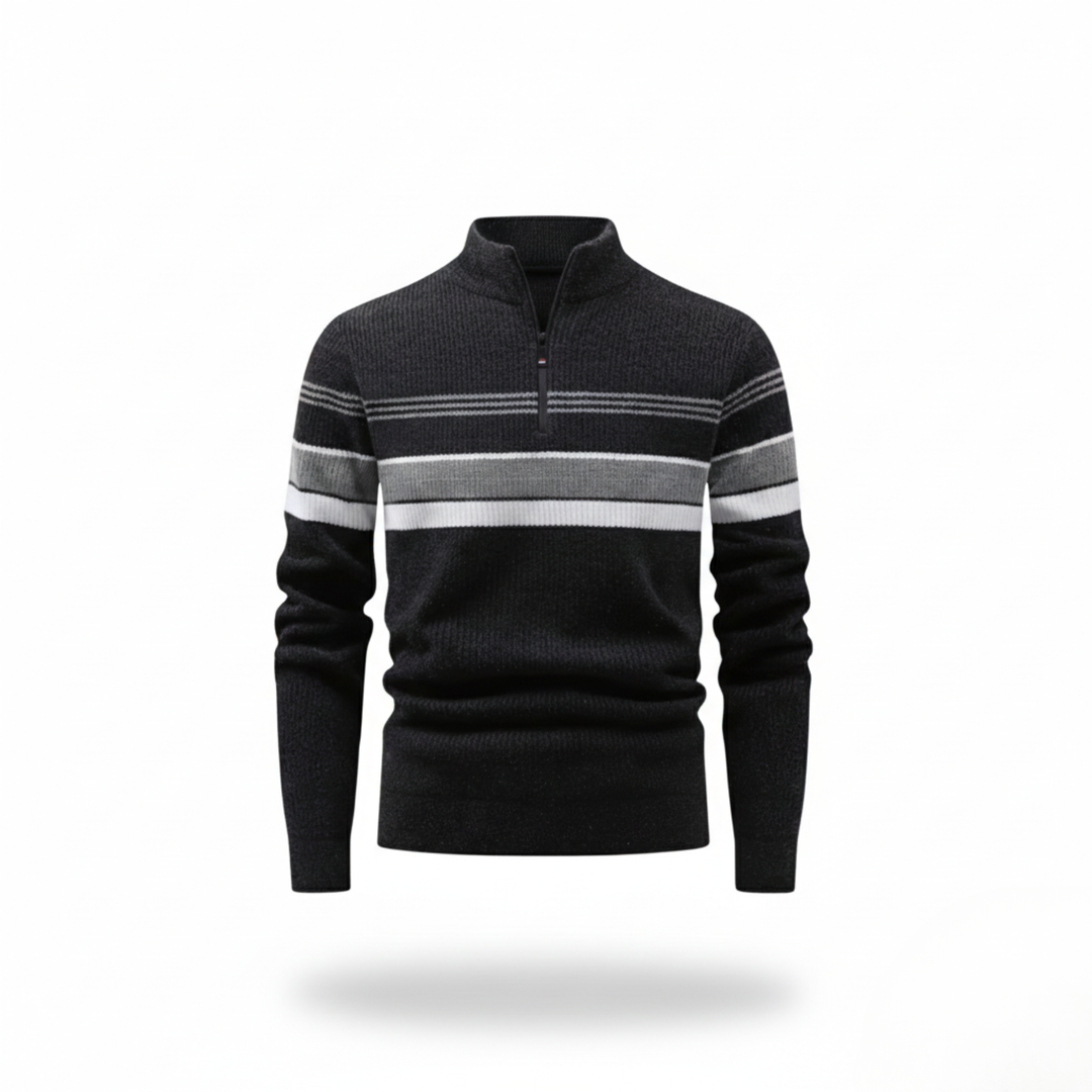 Ethan | Cozy Thick Half-Zip Striped Mens Sweater